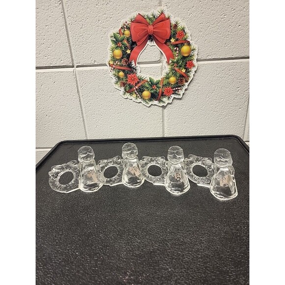 Christmas Holiday Crystal Clear Angel/Wreaths Napkin Rings Celebrations Set Of 4 - Picture 1 of 3